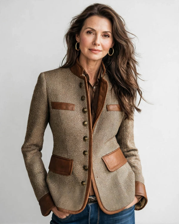 Megan | Jacket with Leather Details and Button Closure