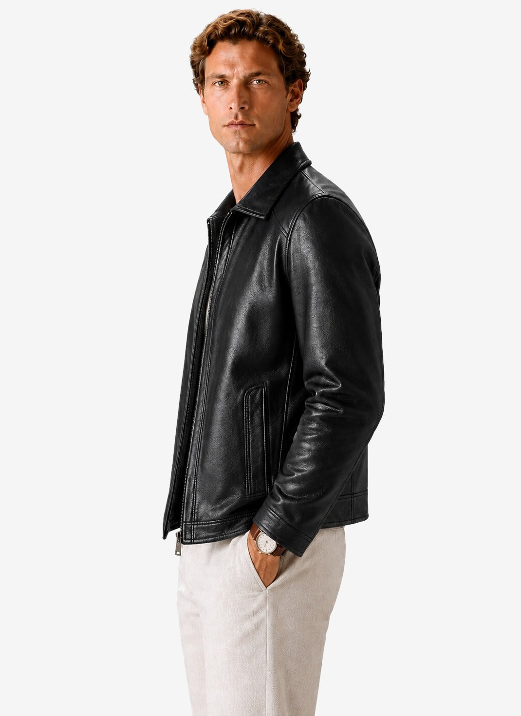 Areleon | Leather Look Jacket Classic Zip Jacket