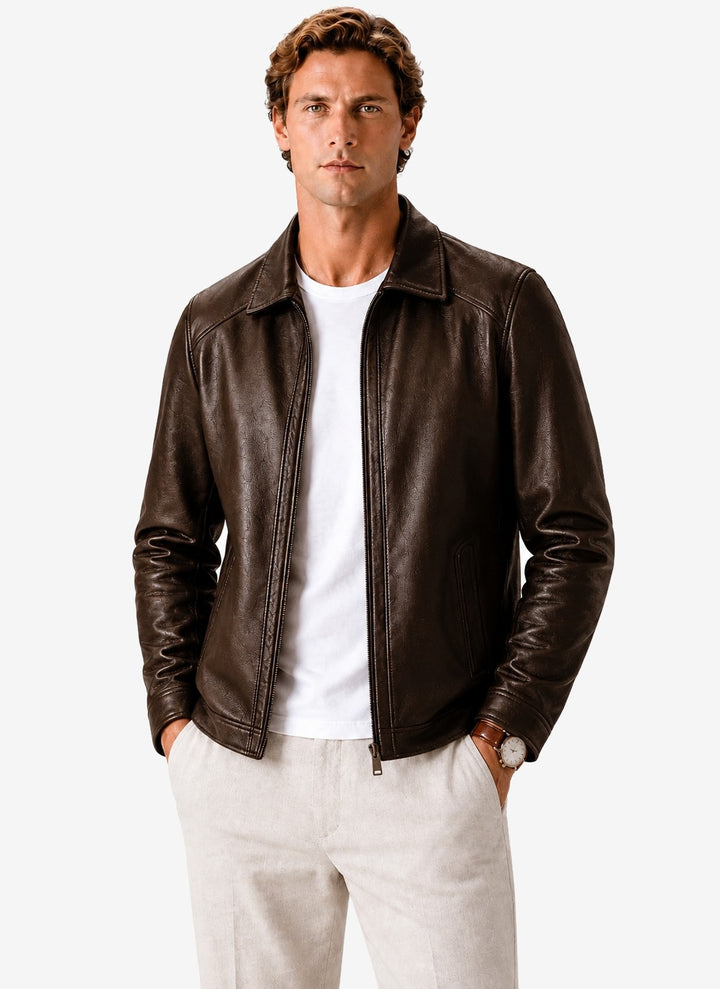 Areleon | Leather Look Jacket Classic Zip Jacket