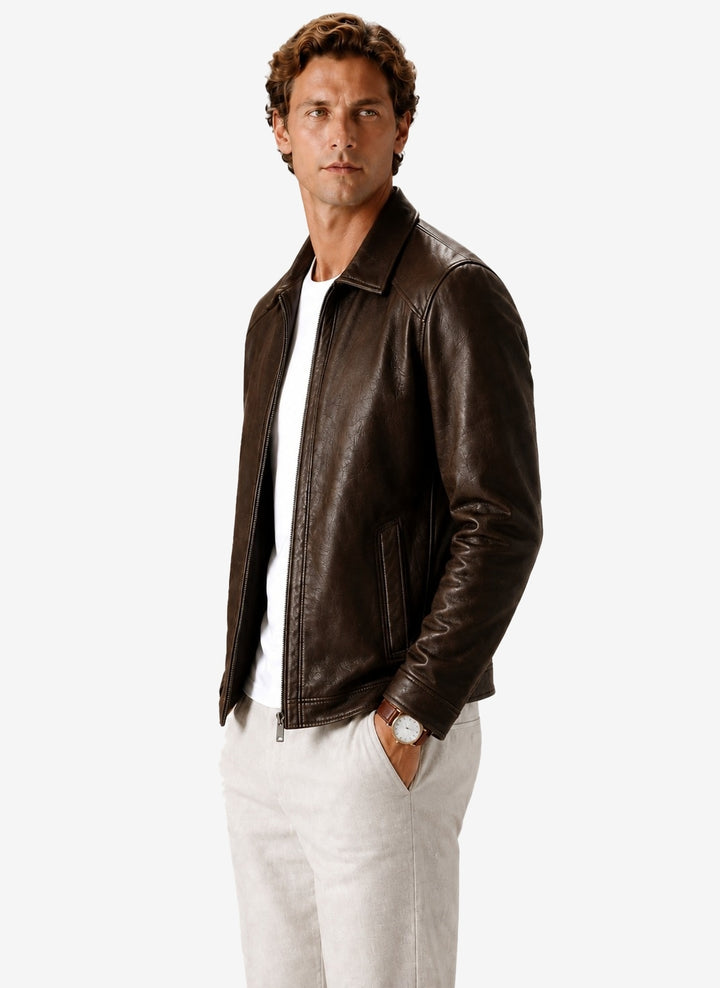 Areleon | Leather Look Jacket Classic Zip Jacket